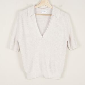 The Reset R Label Eco Polo Knit Linen Blend Beige Oat Sweater Womens Sz M